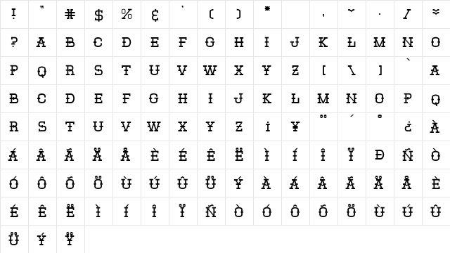 El Sancho Rancho Regular  glyph index