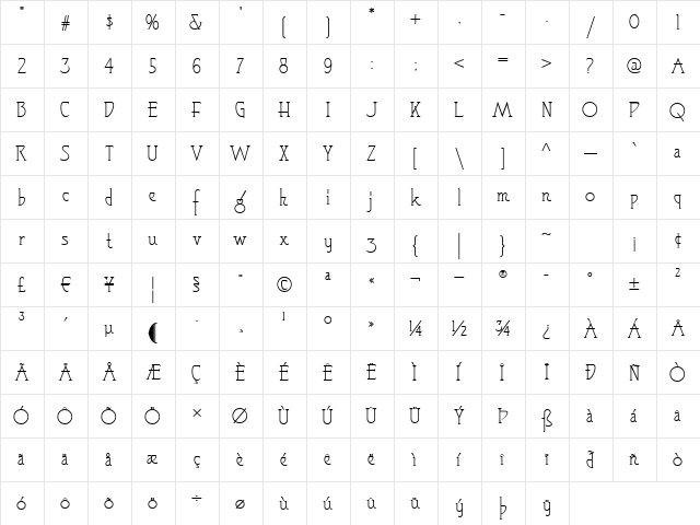 SophisticatedLadyNF Medium  glyph index