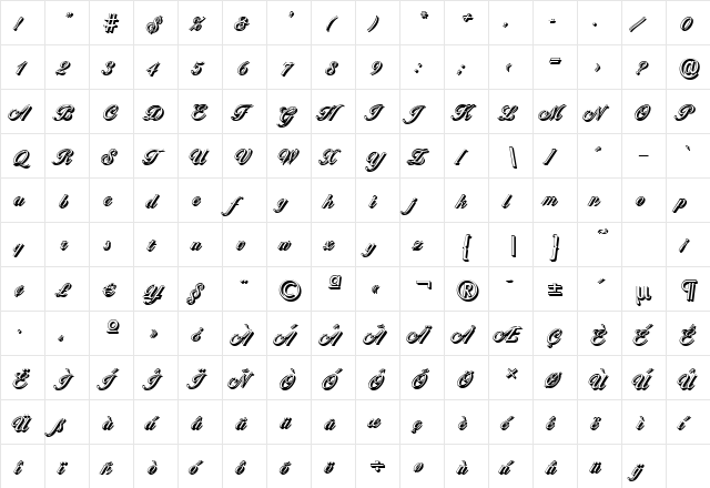 BallantinesShadow Regular  glyph index