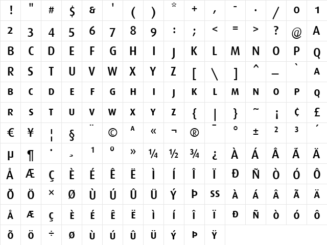 Dax-MediumCaps Regular  glyph index