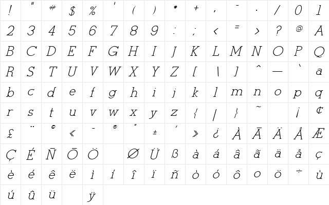 Stymie-Italic Italic  glyph index
