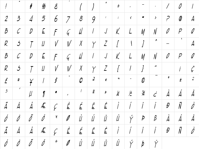 Enview Light BoldItalic  glyph index