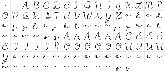 bersama Regular  glyph index