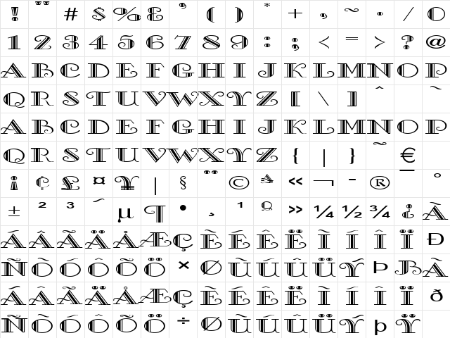 GalleryWide Normal  glyph index