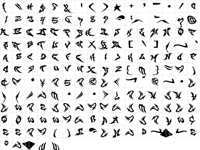 RaseOne-Fill Regular  glyph index