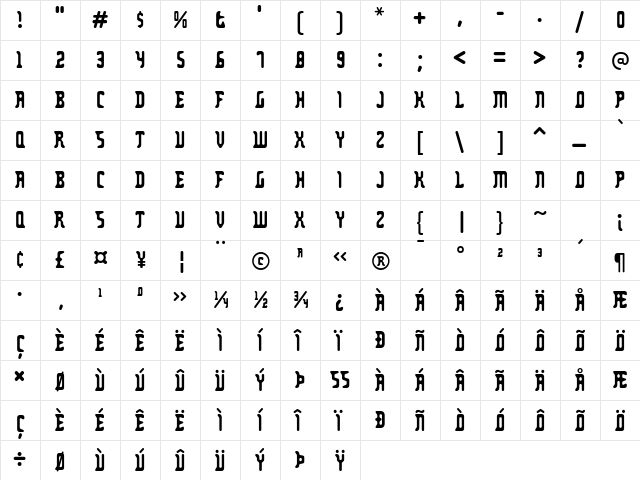 Zodillin Regular  glyph index
