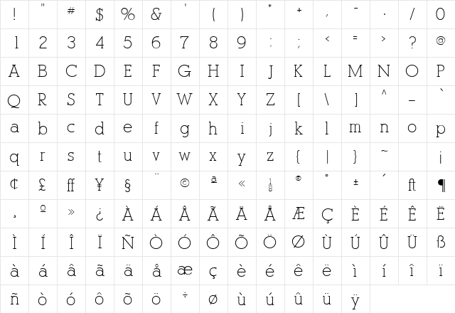 Alexina Regular  glyph index