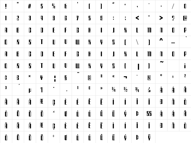 CountdownComD Regular  glyph index