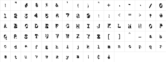 HotMetal TW Regular  glyph index
