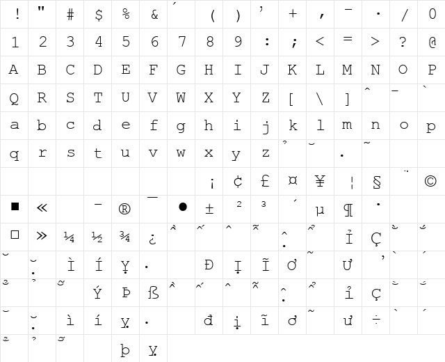 VNI-Internet Mail Normal  glyph index