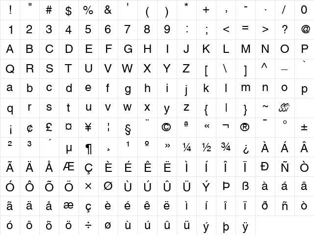 Context SSi Regular  glyph index