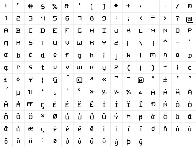 Steel Blade 7 Regular  glyph index
