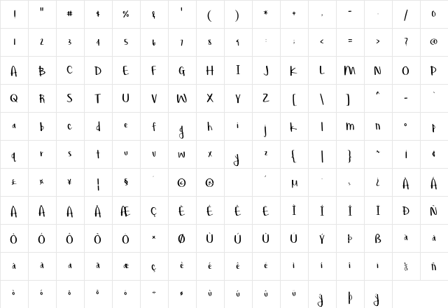 Lovegood Regular  glyph index