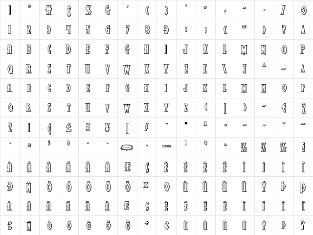 Wolf's Bane II Engraved Regular  glyph index