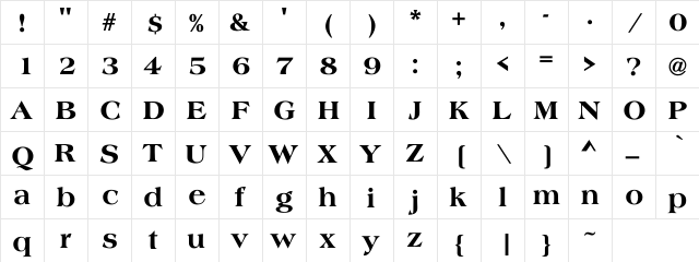 Lineage Bold Regular  glyph index