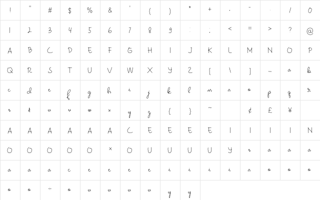 Jes Lee Regular  glyph index
