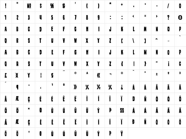 Wood Stamp Regular  glyph index