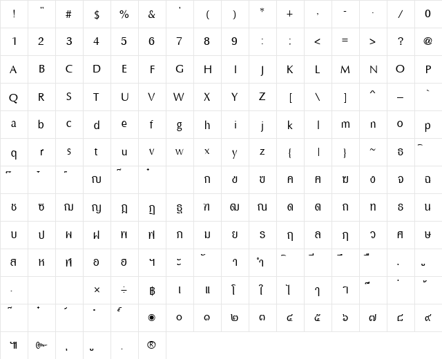 PSL-Asadong Regular  glyph index