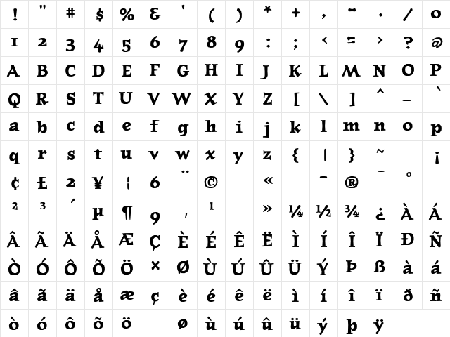 JournalBoldOldstyle Bold  glyph index