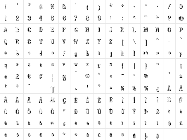 PinkMartiniBV Regular  glyph index