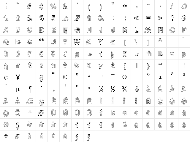 SP Bear DB Normal  glyph index