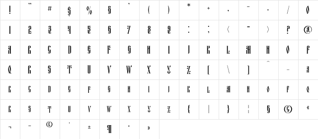 FitaVjaz Regular  glyph index