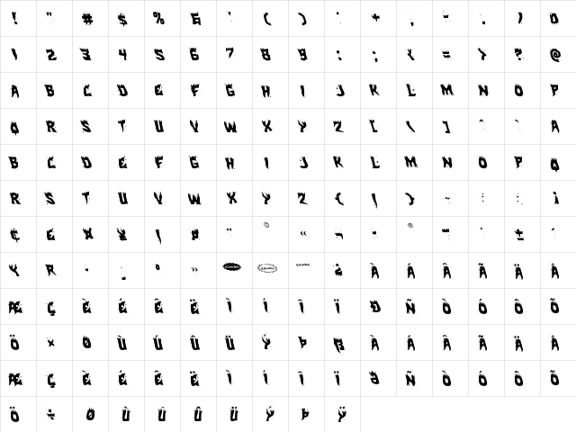 Hot Kiss Leftalic Italic  glyph index