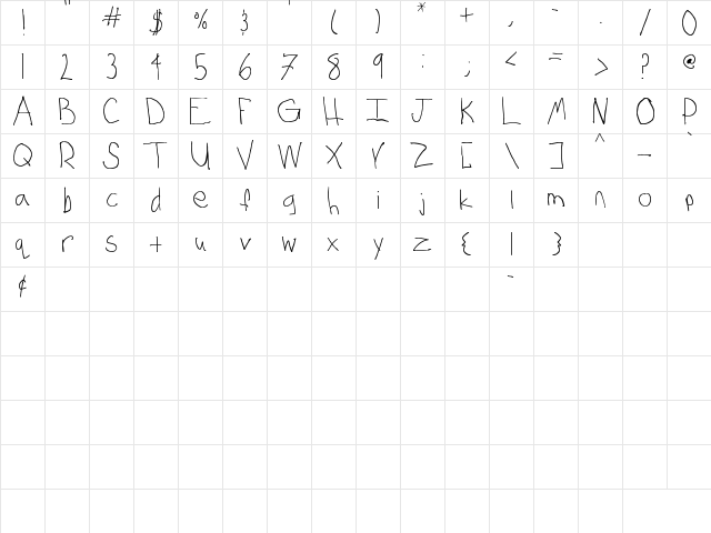 Dan Hand Regular  glyph index
