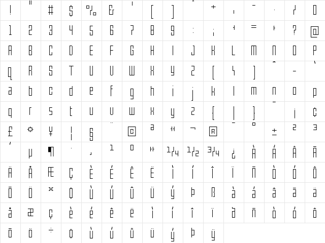 pxlxxl Light Regular  glyph index