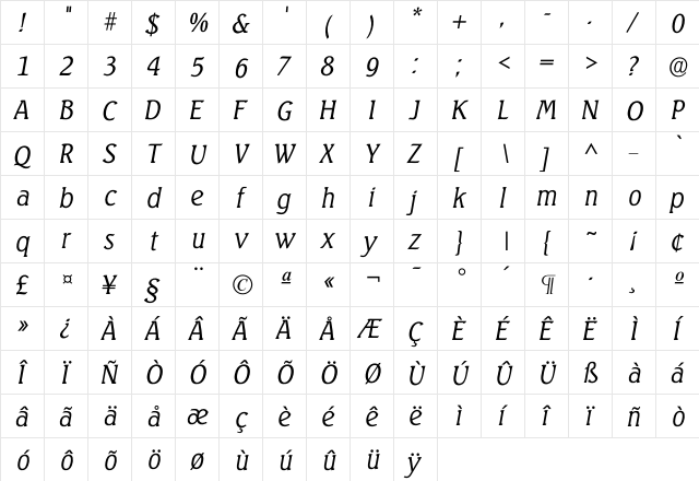 Iseagull Light  glyph index
