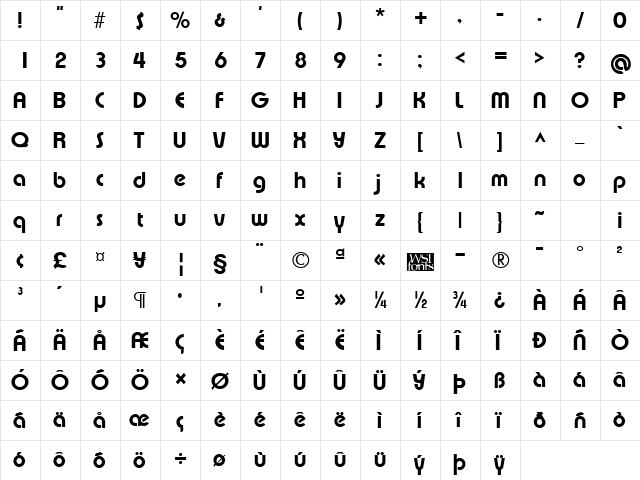 XpressiveExtrabold Regular  glyph index