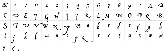 Operina Corsivo P22 Regular  glyph index