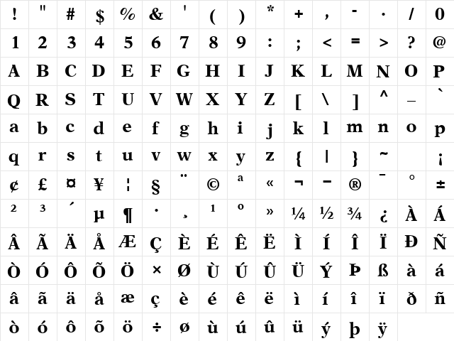 OrchidBlackSSK Regular  glyph index