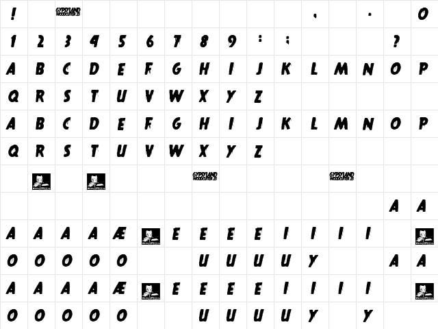 gypsyland Regular  glyph index