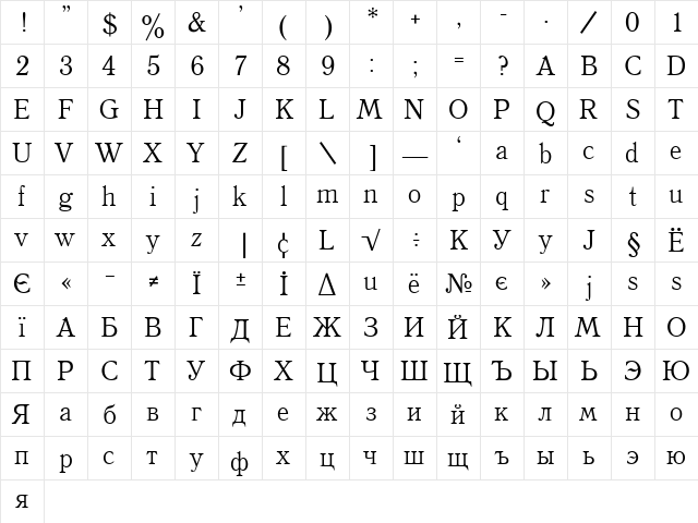 QuantAntiqua Medium  glyph index