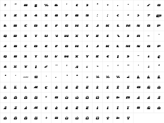 Police Cruiser Laser Italic Italic  glyph index