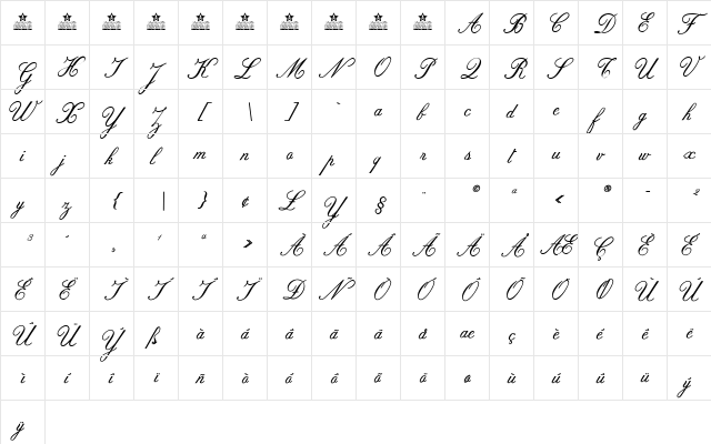 Alouette Personal Use Regular  glyph index