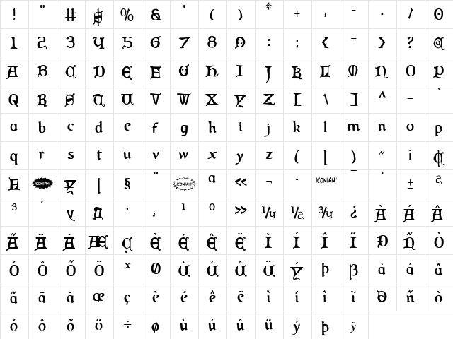 Queen & Country Condensed Condensed  glyph index