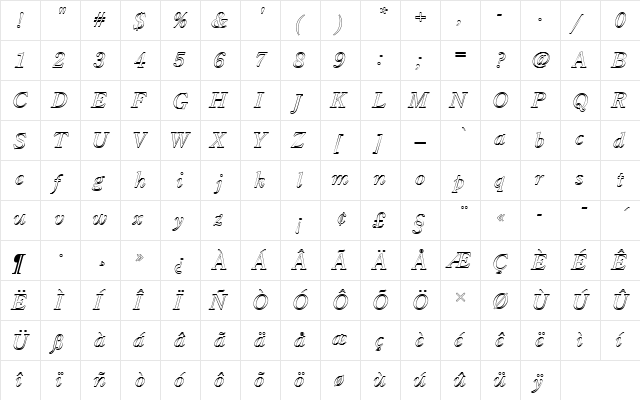 CenturyOldStyTRegItaOu1 Regular  glyph index