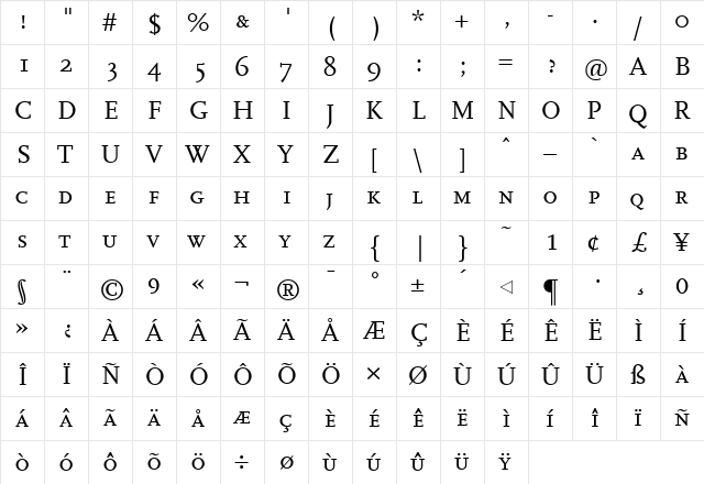 ADScalaCaps Regular  glyph index