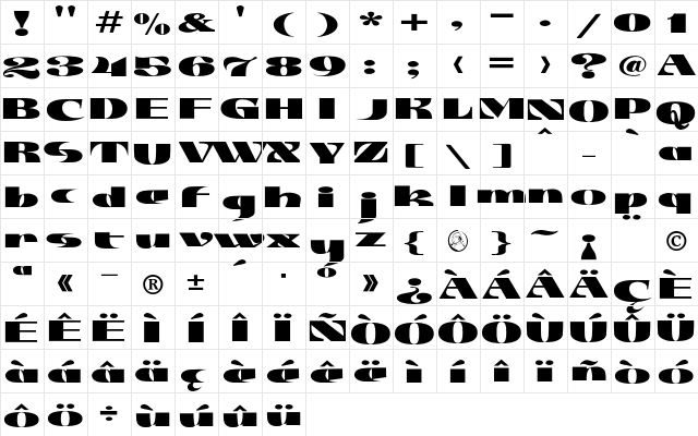 JMH Jezail Regular  glyph index