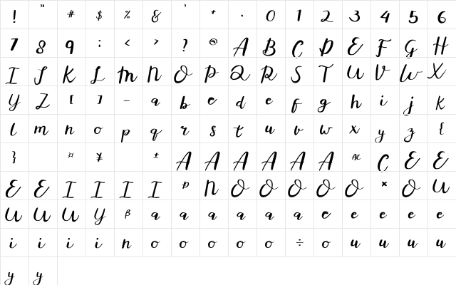 Averto Regular  glyph index
