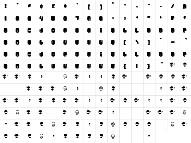Cosmojunk Regular  glyph index