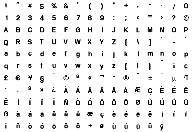 AndreasBecker Bold  glyph index