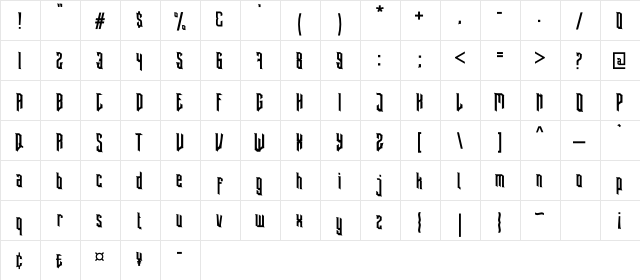 BLARKS Regular  glyph index