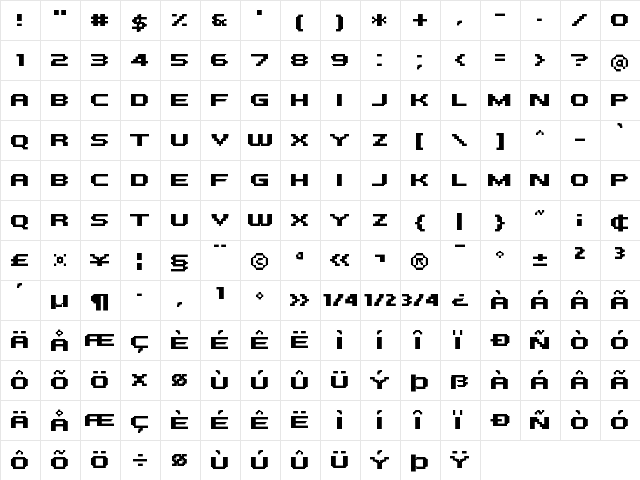 FFF Atlantis Condensed Regular  glyph index