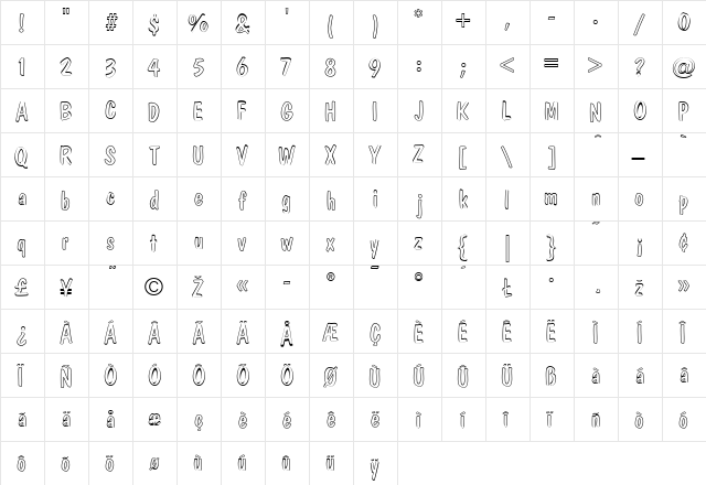 DomCasualOutline Regular  glyph index