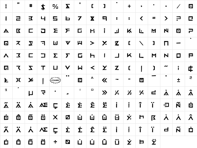 Iron Cobra Rough Regular  glyph index