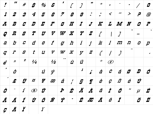 Old-TownExt-Normal Ex Italic Italic  glyph index
