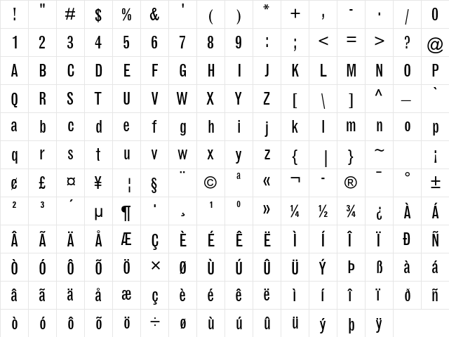 Grotesque MT Std Condensed  glyph index